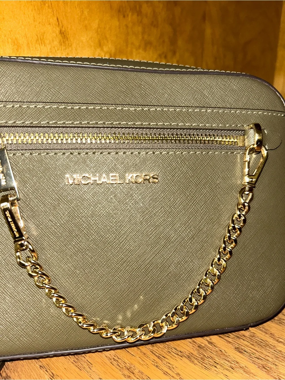 Michael Kors Olive Crossbody with Gold Chain Accent